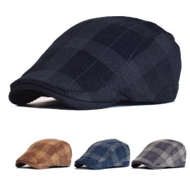 Winter Vintage Plaid Thick Beret Hat Corduroy Newsboy Cap