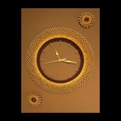 String Art Wall Clock With Khaki Leather Background, Silent Clock, Khaki and Brown Strings