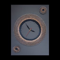 String Art Wall Clock With Grey Leather Background, Silent Clock, Fawn and Dubai Grey Strings